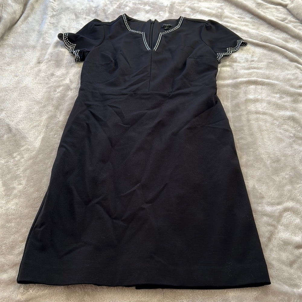 Ann Taylor Black Midi Dress with White Trim